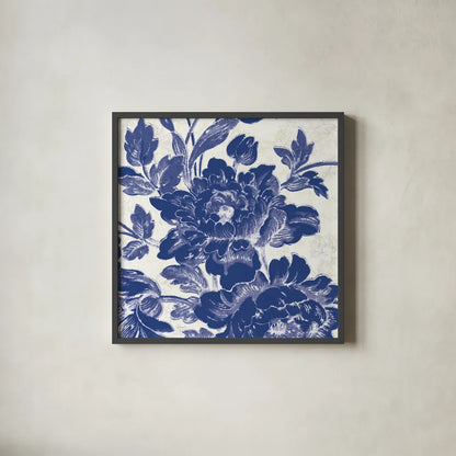 Toile Roses VI by Sue Schlabach. Shown in a sleek black glass frame for a contemporary gallery look. Available as an archival giclee rolled canvas, fine art paper, or poster print. SKU 31610a.