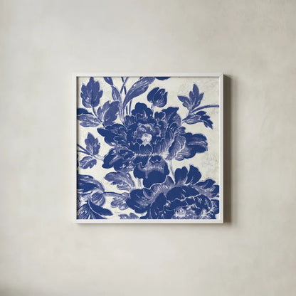 Toile Roses VI by Sue Schlabach. Shown in a crisp white glass frame for a clean and minimalist style. Available as an archival giclee rolled canvas, fine art paper, or poster print. SKU 31610a.