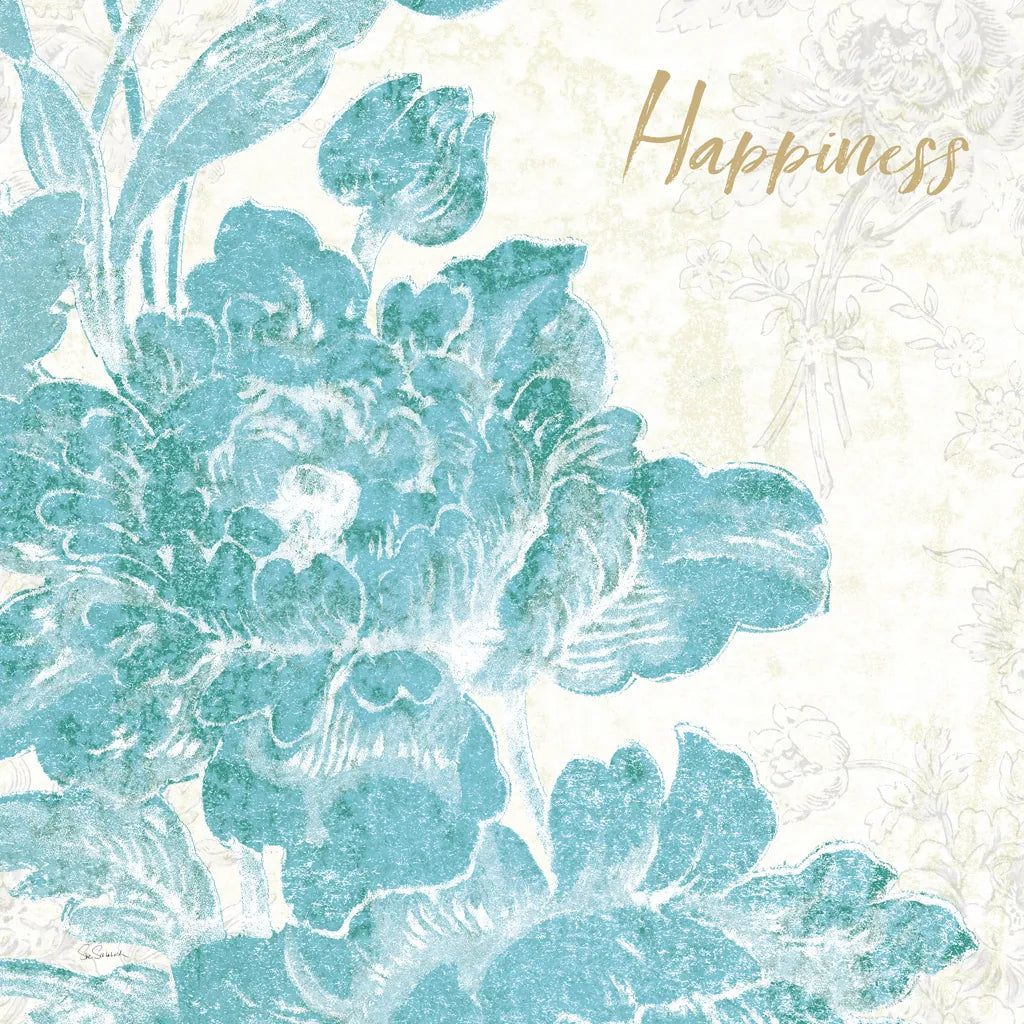 Toile Roses VI Teal Happiness by Sue Schlabach. SKU 42444a. Archival Giclee Fine art print for wall decor.