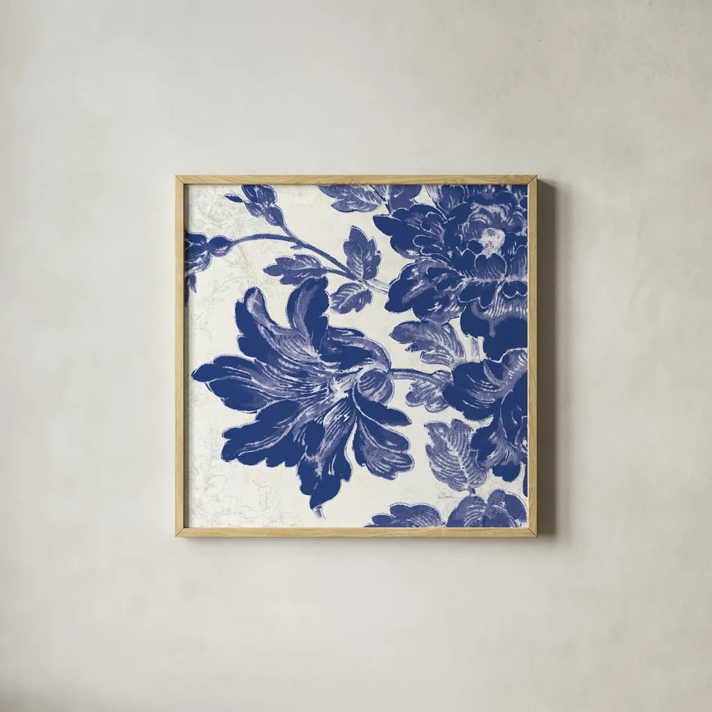 Toile Roses VII by Sue Schlabach. Shown in a natural wood glass frame for a timeless modern aesthetic. Available as an archival giclee rolled canvas, fine art paper, or poster print. SKU 31611a.