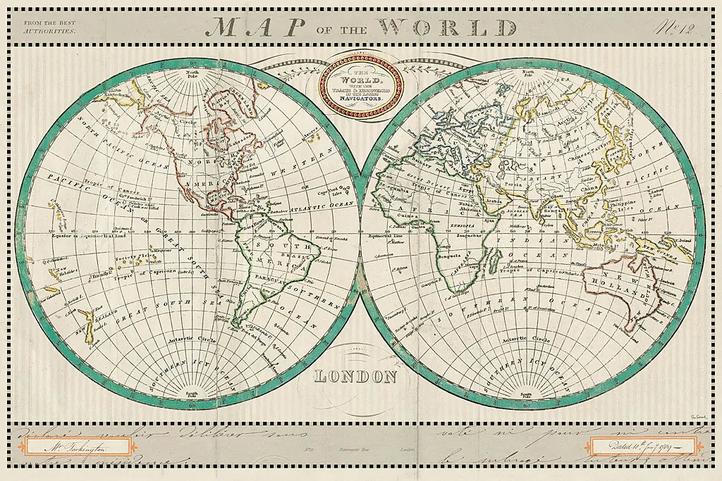 Torkingtons World Map Ivory by Sue Schlabach. SKU 32376i. Archival Giclee Fine art print for wall decor.