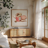 Truffles by Sue Schlabach. Shown in a natural wood frame in a cozy modern living room. Available as an archival giclee rolled canvas, fine art paper, or poster print. SKU 100842a.