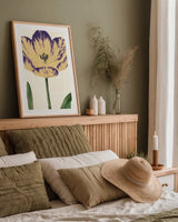 Tulip Botany No Words by Sue Schlabach. shown as a paper print in a natural frame. Available as a archival giclee rolled canvas, fine art paper, or poster print. SKU 44796h.