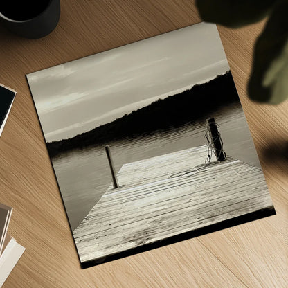 Twilight Dock III Sepia by Sue Schlabach. Shown as a detailed flat fine art print, highlighting archival giclee quality. Available as an archival giclee rolled canvas, fine art paper, or poster print. SKU 11292a.