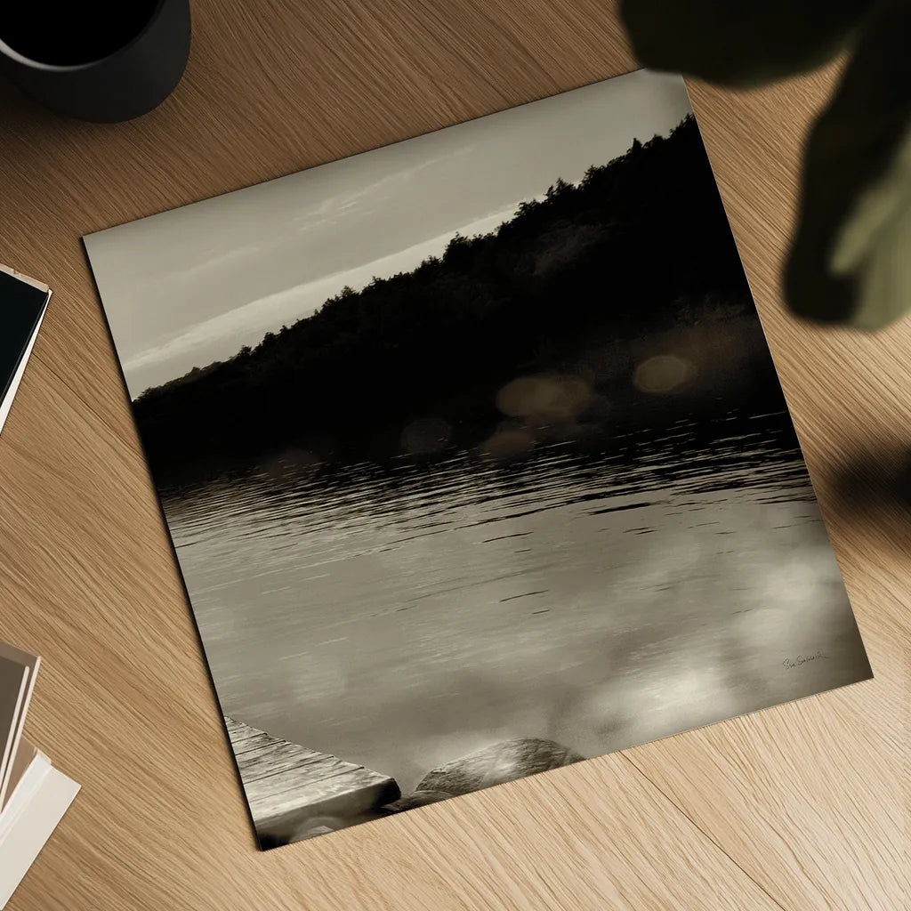 Twilight Dock IV Sepia by Sue Schlabach. Shown as a detailed flat fine art print, highlighting archival giclee quality. Available as an archival giclee rolled canvas, fine art paper, or poster print. SKU 11293a.
