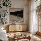 Twilight Dock IV Sepia by Sue Schlabach. Shown in a natural wood frame in a cozy modern living room. Available as an archival giclee rolled canvas, fine art paper, or poster print. SKU 11293a.