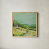 Upper Fields by Sue Schlabach. Shown in a natural wood glass frame for a timeless modern aesthetic. Available as an archival giclee rolled canvas, fine art paper, or poster print. SKU 35508a.