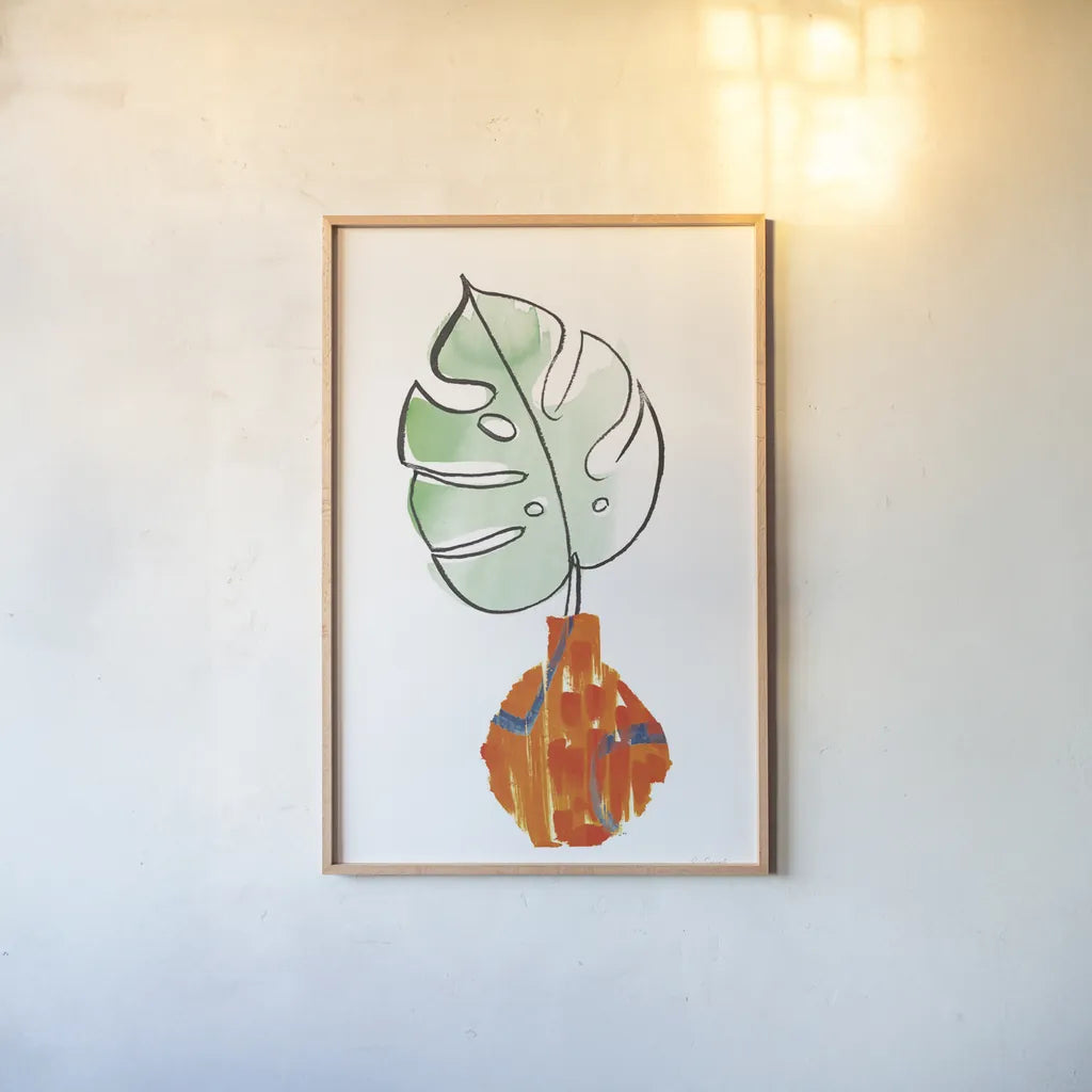Vase Phase I by Sue Schlabach. shown as a paper print in a natural frame. Available as a archival giclee rolled canvas, fine art paper, or poster print. SKU 65383h.