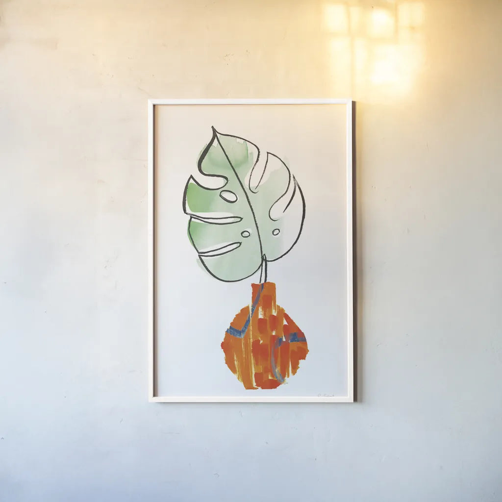 Vase Phase I by Sue Schlabach. shown as a paper print in a white frame. Available as a archival giclee rolled canvas, fine art paper, or poster print. SKU 65383h.
