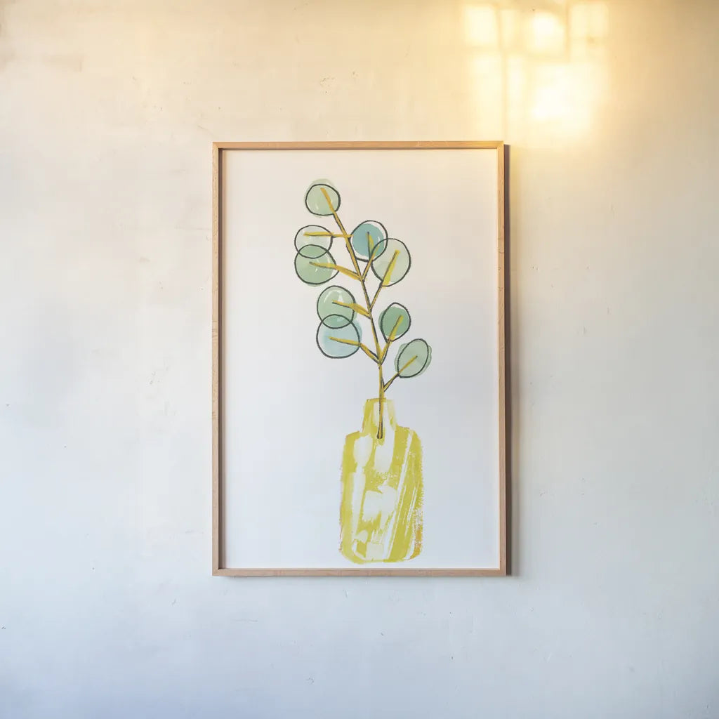 Vase Phase II by Sue Schlabach. shown as a paper print in a natural frame. Available as a archival giclee rolled canvas, fine art paper, or poster print. SKU 65384h.