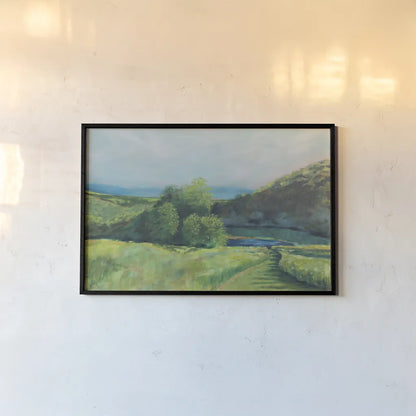 View of the Valley by Sue Schlabach. shown as a paper print in a black flame. Available as a archival giclee rolled canvas, fine art paper, or poster print. SKU 84230i.