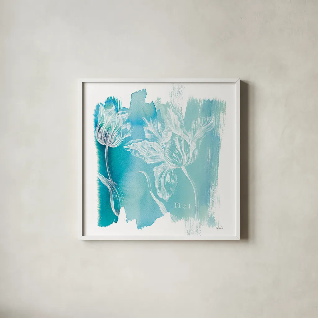 Water Wash I by Sue Schlabach. Shown in a crisp white glass frame for a clean and minimalist style. Available as an archival giclee rolled canvas, fine art paper, or poster print. SKU 20842a.