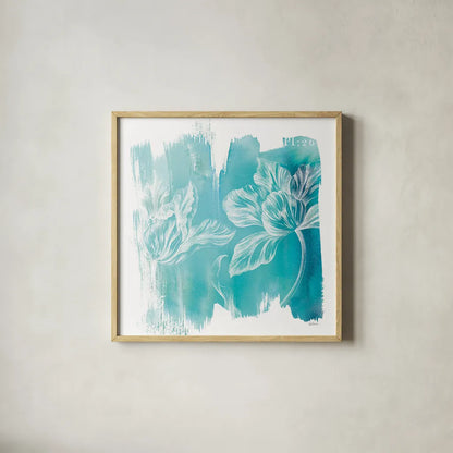 Water Wash II by Sue Schlabach. Shown in a natural wood glass frame for a timeless modern aesthetic. Available as an archival giclee rolled canvas, fine art paper, or poster print. SKU 20843a.