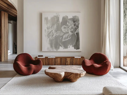 Water Wash II Neutral by Sue Schlabach. Shown as extra-large giant wall art in a modern living room. Available as an archival giclee rolled canvas, fine art paper, or poster print. SKU 23902a.