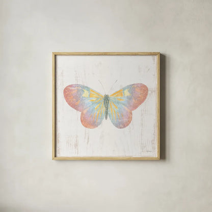 White Barn Butterflies I by Sue Schlabach. Shown in a natural wood glass frame for a timeless modern aesthetic. Available as an archival giclee rolled canvas, fine art paper, or poster print. SKU 31770a.