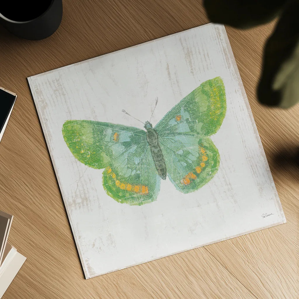 White Barn Butterflies II by Sue Schlabach. Shown as a detailed flat fine art print, highlighting archival giclee quality. Available as an archival giclee rolled canvas, fine art paper, or poster print. SKU 31771a.