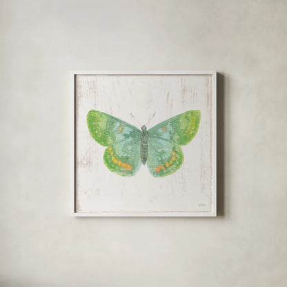 White Barn Butterflies II by Sue Schlabach. Shown in a crisp white glass frame for a clean and minimalist style. Available as an archival giclee rolled canvas, fine art paper, or poster print. SKU 31771a.