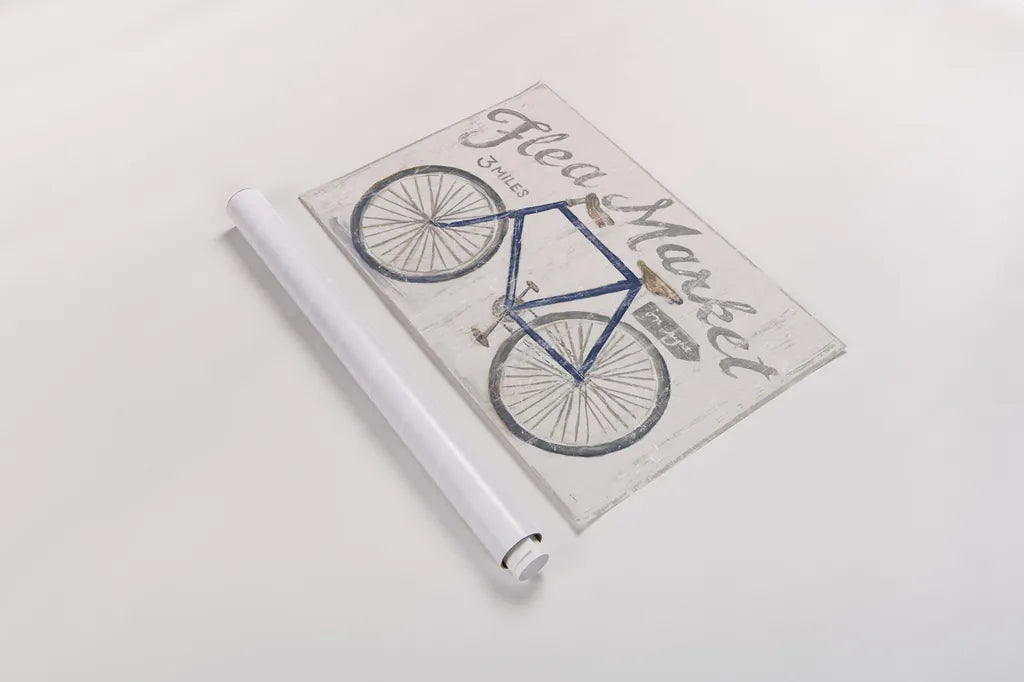 White Barn Flea Market I Blue Gray by Sue Schlabach. shown as a rolled paper print. Available as archival giclee rolled canvas, fine art paper, or poster print. SKU 56465i.