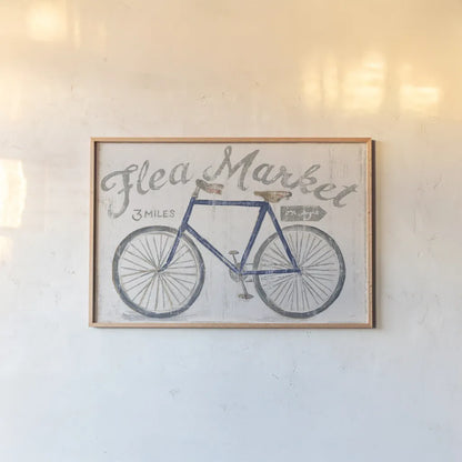 White Barn Flea Market I Blue Gray by Sue Schlabach. shown as a paper print in a natural frame. Available as a archival giclee rolled canvas, fine art paper, or poster print. SKU 56465i.