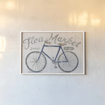 White Barn Flea Market I Blue Gray by Sue Schlabach. shown as a paper print in a white frame. Available as a archival giclee rolled canvas, fine art paper, or poster print. SKU 56465i.