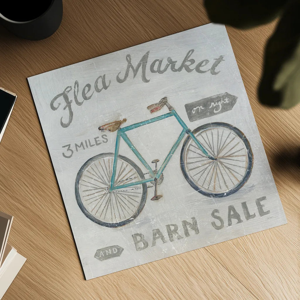 White Barn Flea Market IV by Sue Schlabach. Shown as a detailed flat fine art print, highlighting archival giclee quality. Available as an archival giclee rolled canvas, fine art paper, or poster print. SKU 31784a.