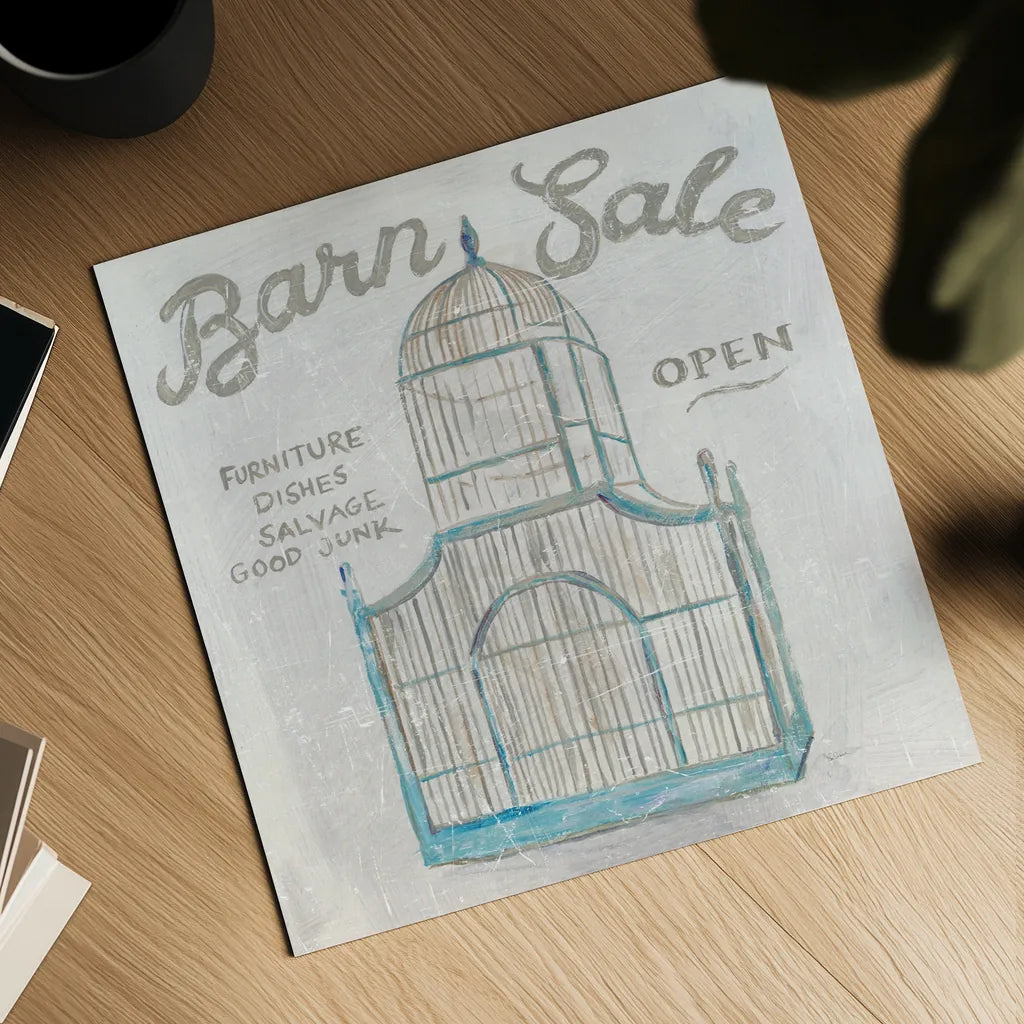 White Barn Flea Market V by Sue Schlabach. Shown as a detailed flat fine art print, highlighting archival giclee quality. Available as an archival giclee rolled canvas, fine art paper, or poster print. SKU 31785a.