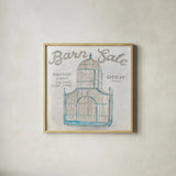 White Barn Flea Market V by Sue Schlabach. Shown in a natural wood glass frame for a timeless modern aesthetic. Available as an archival giclee rolled canvas, fine art paper, or poster print. SKU 31785a.