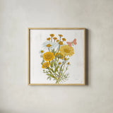 White Barn Flowers X Sq by Sue Schlabach. Shown in a natural wood glass frame for a timeless modern aesthetic. Available as an archival giclee rolled canvas, fine art paper, or poster print. SKU 56520a.