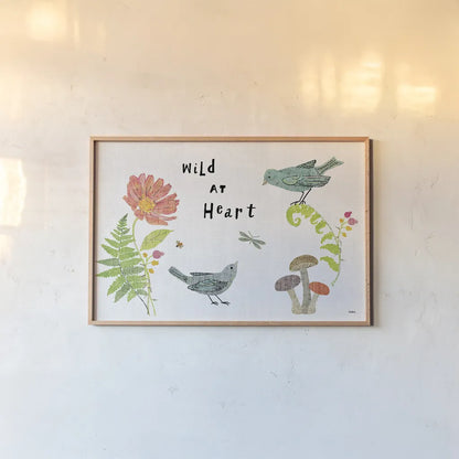 Wild Wings I by Sue Schlabach. shown as a paper print in a natural frame. Available as a archival giclee rolled canvas, fine art paper, or poster print. SKU 34733i.