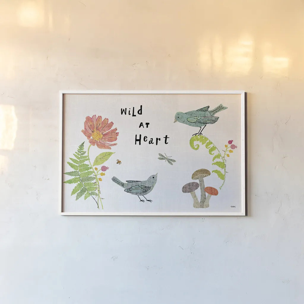 Wild Wings I by Sue Schlabach. shown as a paper print in a white frame. Available as a archival giclee rolled canvas, fine art paper, or poster print. SKU 34733i.