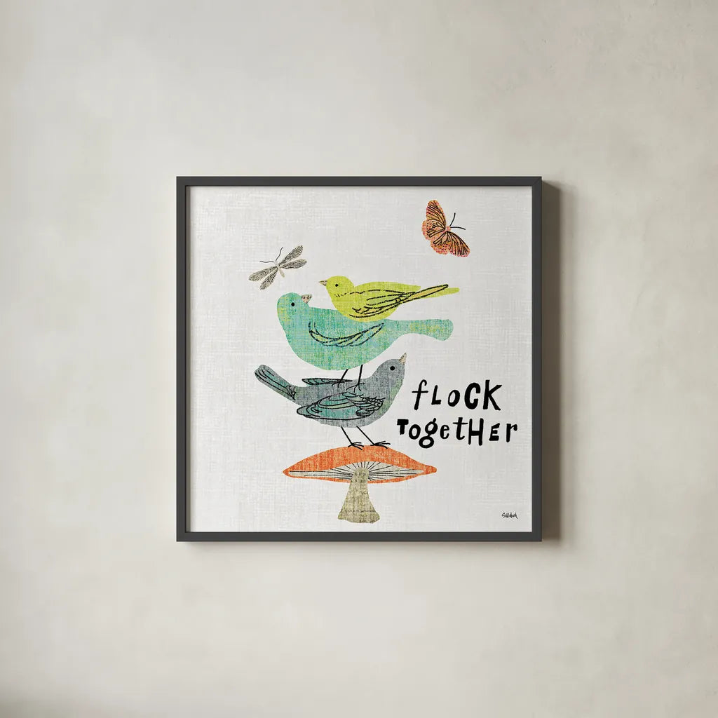 Wild Wings II by Sue Schlabach. Shown in a sleek black glass frame for a contemporary gallery look. Available as an archival giclee rolled canvas, fine art paper, or poster print. SKU 34734a.