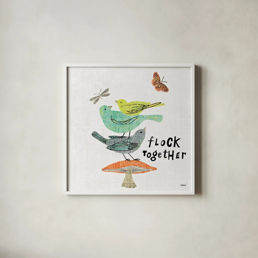 Wild Wings II by Sue Schlabach. Shown in a crisp white glass frame for a clean and minimalist style. Available as an archival giclee rolled canvas, fine art paper, or poster print. SKU 34734a.