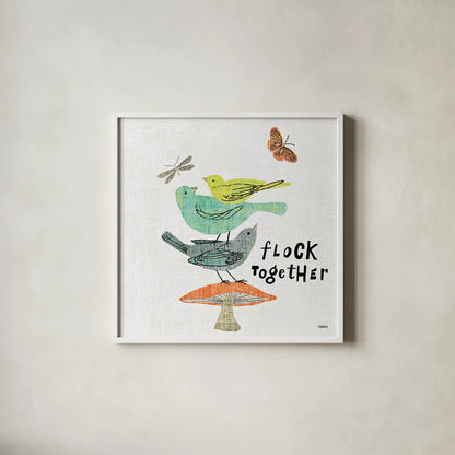 Wild Wings II by Sue Schlabach. Shown in a crisp white glass frame for a clean and minimalist style. Available as an archival giclee rolled canvas, fine art paper, or poster print. SKU 34734a.