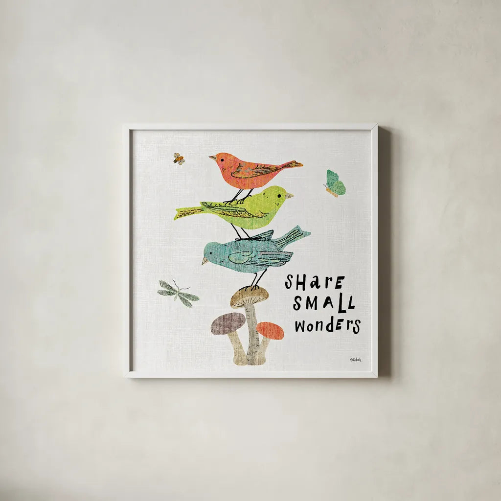 Wild Wings III by Sue Schlabach. Shown in a crisp white glass frame for a clean and minimalist style. Available as an archival giclee rolled canvas, fine art paper, or poster print. SKU 34735a.