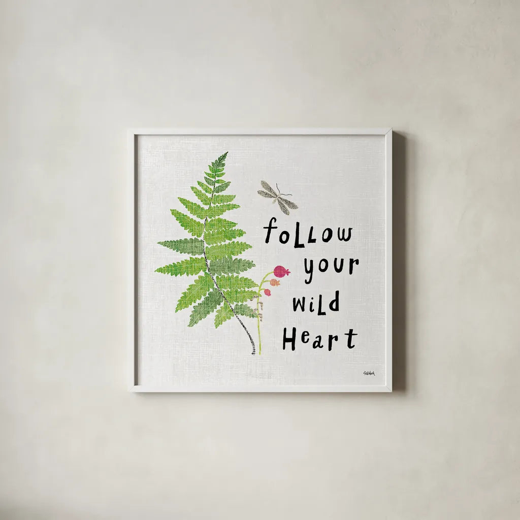 Wild Wings IV by Sue Schlabach. Shown in a crisp white glass frame for a clean and minimalist style. Available as an archival giclee rolled canvas, fine art paper, or poster print. SKU 34736a.