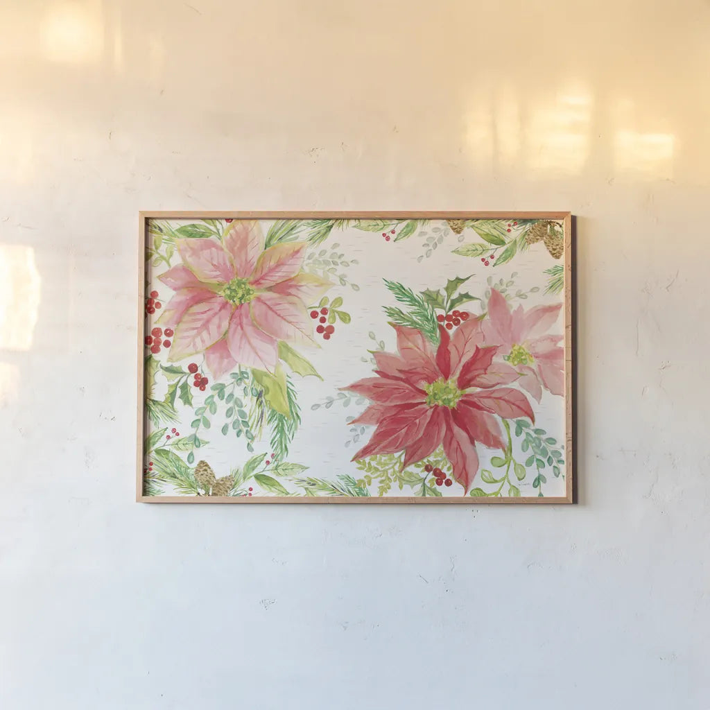 Winter Blooms I by Sue Schlabach. shown as a paper print in a natural frame. Available as a archival giclee rolled canvas, fine art paper, or poster print. SKU 39603i.