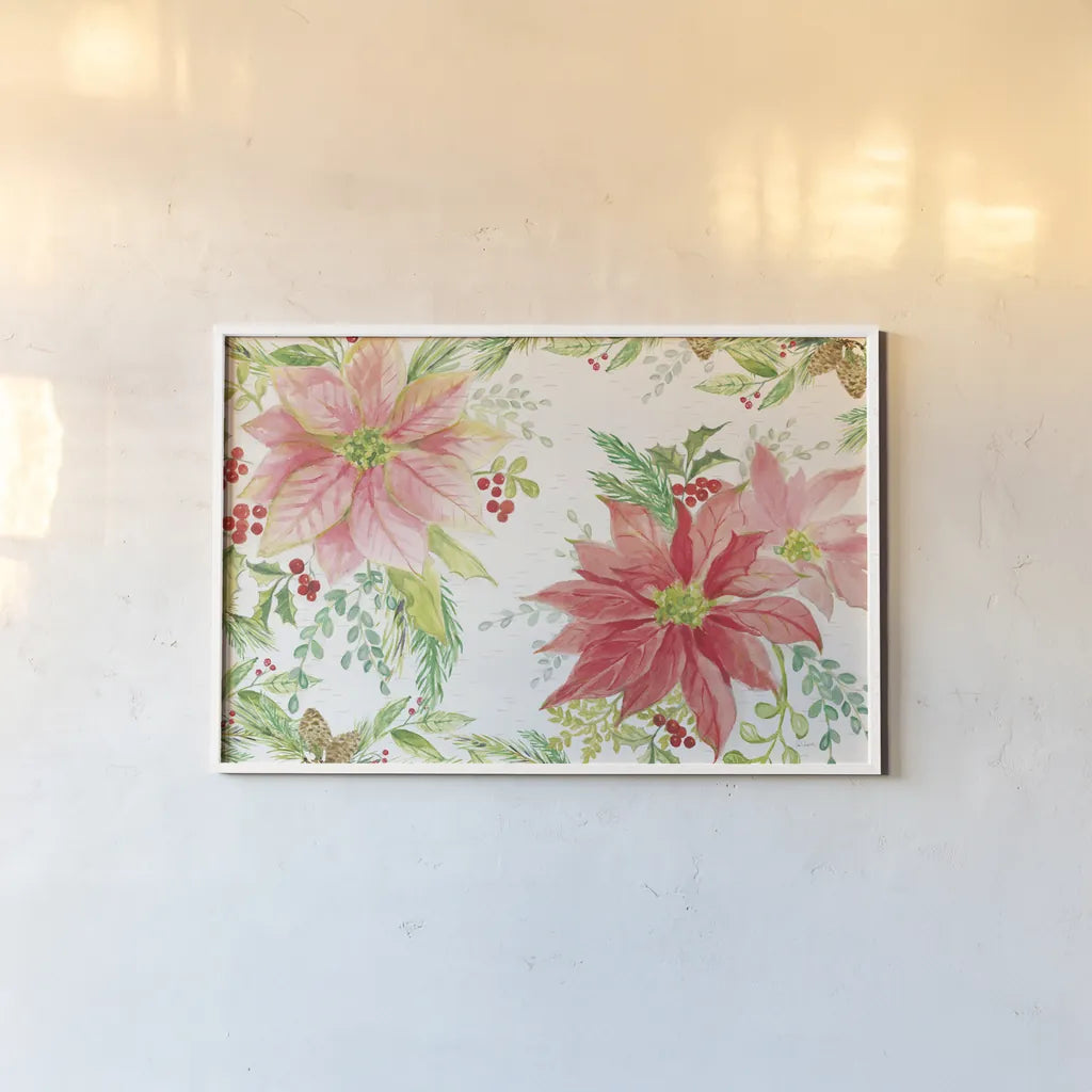 Winter Blooms I by Sue Schlabach. shown as a paper print in a white frame. Available as a archival giclee rolled canvas, fine art paper, or poster print. SKU 39603i.