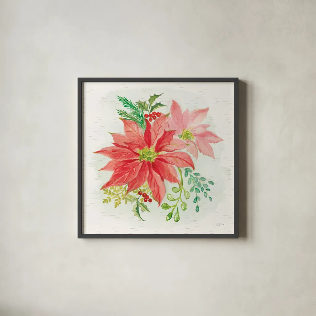 Winter Blooms II by Sue Schlabach. Shown in a sleek black glass frame for a contemporary gallery look. Available as an archival giclee rolled canvas, fine art paper, or poster print. SKU 39604a.