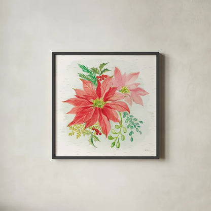 Winter Blooms II by Sue Schlabach. Shown in a sleek black glass frame for a contemporary gallery look. Available as an archival giclee rolled canvas, fine art paper, or poster print. SKU 39604a.