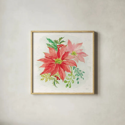 Winter Blooms II by Sue Schlabach. Shown in a natural wood glass frame for a timeless modern aesthetic. Available as an archival giclee rolled canvas, fine art paper, or poster print. SKU 39604a.