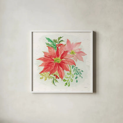 Winter Blooms II by Sue Schlabach. Shown in a crisp white glass frame for a clean and minimalist style. Available as an archival giclee rolled canvas, fine art paper, or poster print. SKU 39604a.