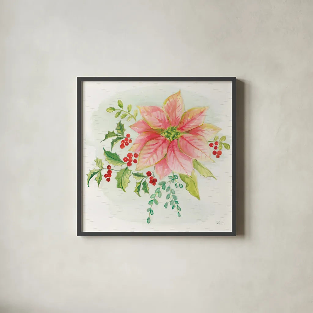 Winter Blooms III by Sue Schlabach. Shown in a sleek black glass frame for a contemporary gallery look. Available as an archival giclee rolled canvas, fine art paper, or poster print. SKU 39605a.