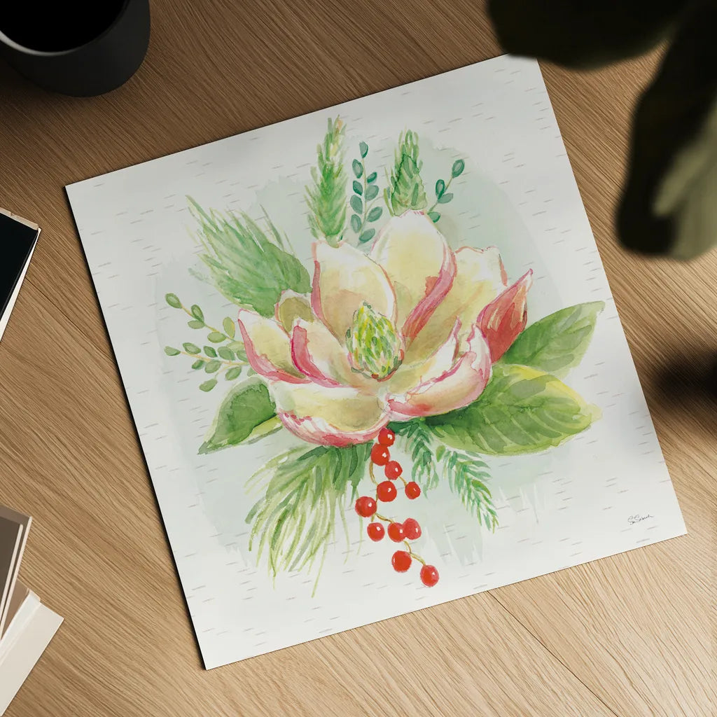 Winter Blooms V by Sue Schlabach. Shown as a detailed flat fine art print, highlighting archival giclee quality. Available as an archival giclee rolled canvas, fine art paper, or poster print. SKU 39607a.