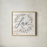 Woodgrain Love by Sue Schlabach. Shown in a natural wood glass frame for a timeless modern aesthetic. Available as an archival giclee rolled canvas, fine art paper, or poster print. SKU 68396a.