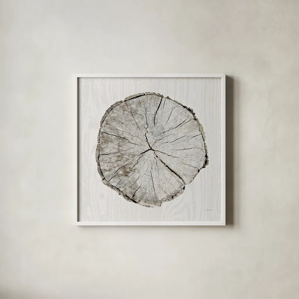 Woodland Years I by Sue Schlabach. Shown in a crisp white glass frame for a clean and minimalist style. Available as an archival giclee rolled canvas, fine art paper, or poster print. SKU 21823a.