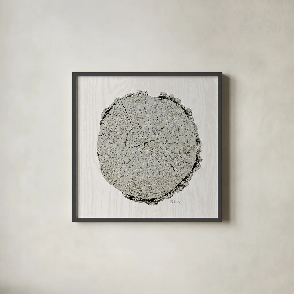 Woodland Years II with Silver v2 by Sue Schlabach. Shown in a sleek black glass frame for a contemporary gallery look. Available as an archival giclee rolled canvas, fine art paper, or poster print. SKU 26782a.