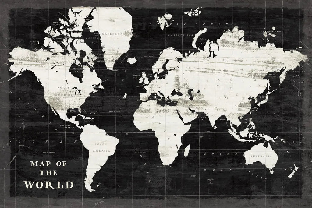World Map Black by Sue Schlabach. SKU 60389i. Archival Giclee Fine art print for wall decor.