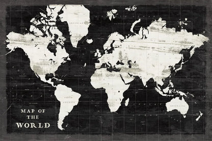 World Map Black by Sue Schlabach. SKU 60389i. Archival Giclee Fine art print for wall decor.