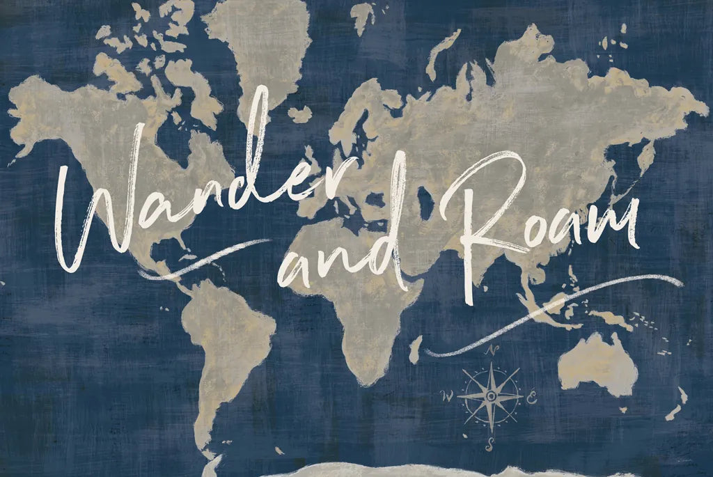 World Map Collage Deep Wander by Sue Schlabach. SKU 75339i. Archival Giclee Fine art print for wall decor.