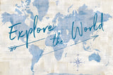 World Map Collage Explore by Sue Schlabach. SKU 75340i. Archival Giclee Fine art print for wall decor.